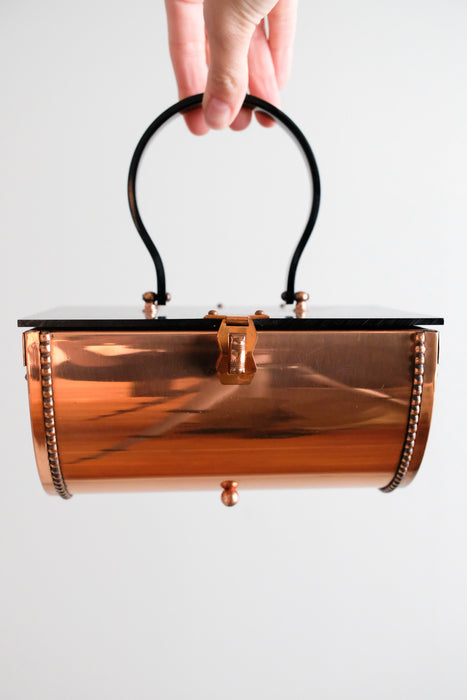 Incredible 1950's Copper & Black Lucite Structured Handbag