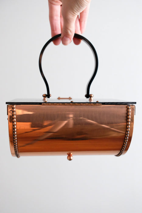 Incredible 1950's Copper & Black Lucite Structured Handbag