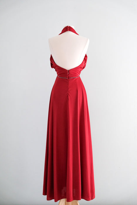 Sexy 1970's Lipstick Red Rhinestone Gown / S