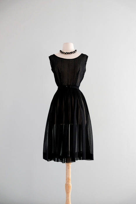 Darling 1950's Semi-Sheer Black Cotton Day Dress / S