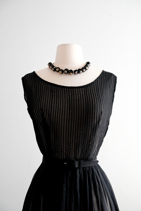 Darling 1950's Semi-Sheer Black Cotton Day Dress / S