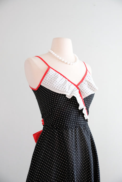 Sweetest 1970's Polka Dot Cotton Day Dress / XS