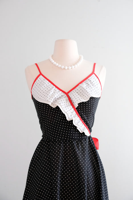 Sweetest 1970's Polka Dot Cotton Day Dress / XS