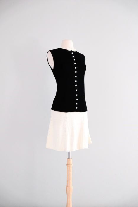 Chic 1960's Black & White Mod Knit Dress by St. John Knits / M