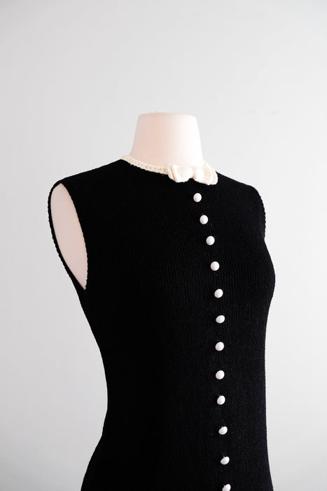 Chic 1960's Black & White Mod Knit Dress by St. John Knits / M