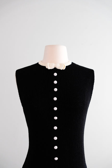 Chic 1960's Black & White Mod Knit Dress by St. John Knits / M