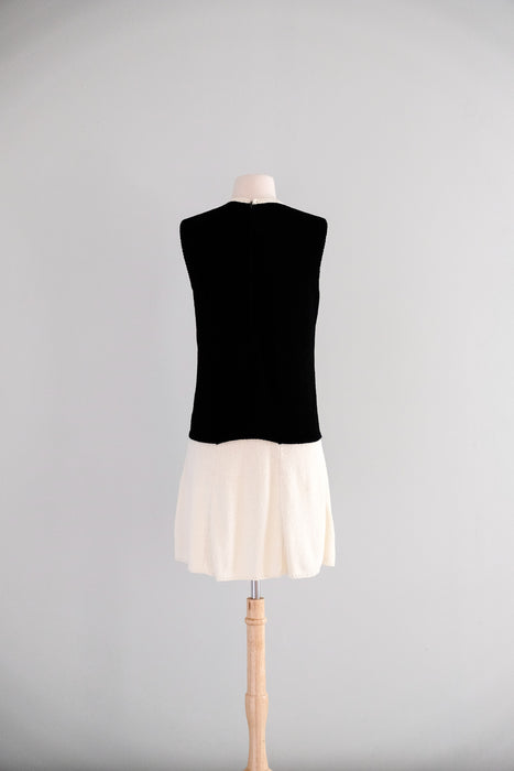 Chic 1960's Black & White Mod Knit Dress by St. John Knits / M