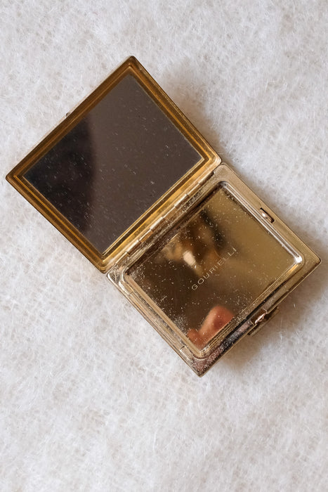 Vintage 1950's Ruby Red Rhinetone Goldtone Compact by Gourielli