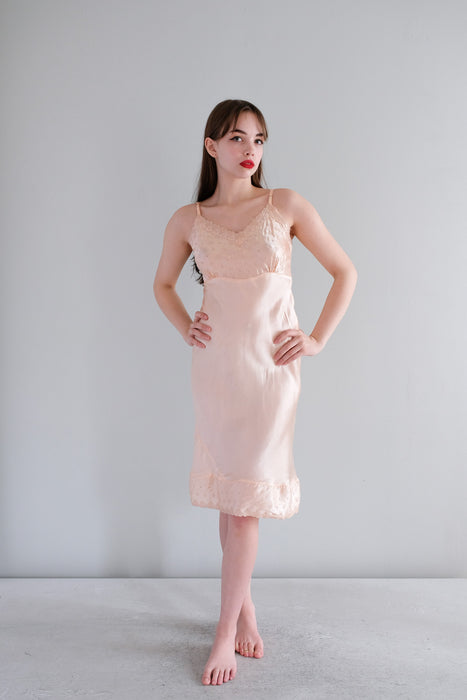 vintage pink slip dress 1930's Dusty Pink Silk Chiffon Slip Dress with Cream Lace Eveliina Vintage