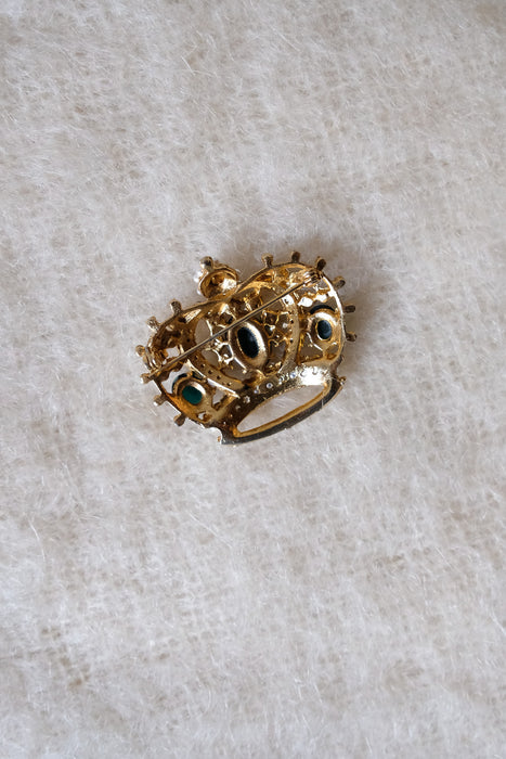 Vintage 1960's Emerald & Goldtone Crown Brooch