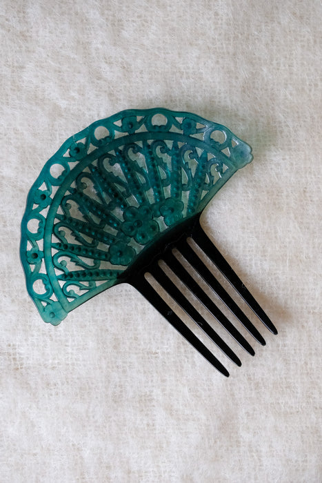 Antique 1920's Art Deco Hair Comb with Emerald Rhinestones