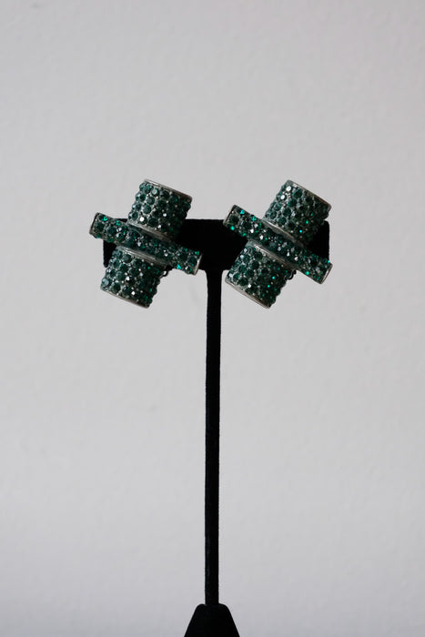 Stunning 1980's Emerald Green Modernist Earrings by Jay Feinberg