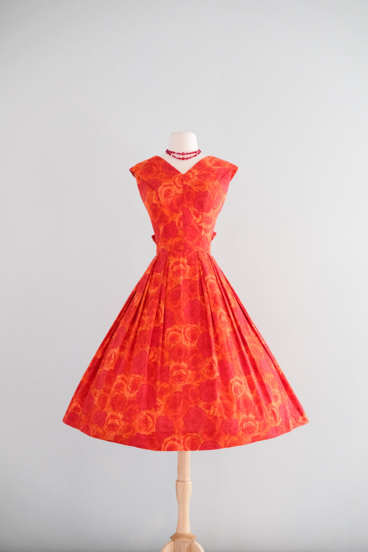 chanel orange plain vintage cotton dress Gorgeous 1950's Blood Rose by Kane Weill / M – Xtabay aqua bridesmaid dresses Plus Size - A-Line weight woven fabrics made Color:Blue-white rose