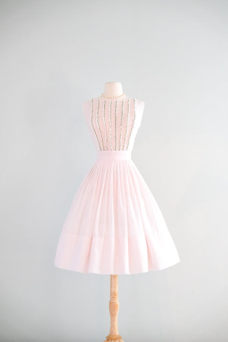 pale pink cotton dress Darling 1960's Pale Pink Eyelet Cotton Day Dress / Sz S Xtabay Vintage