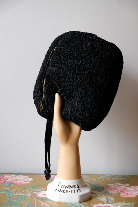 Vintage 1930's Black Persian Lamb Fur Muff / OS