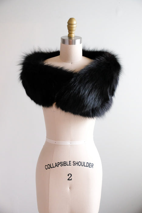 Vintage 1950's Black Fox Fur Collar by Spritzer Bros. / OS