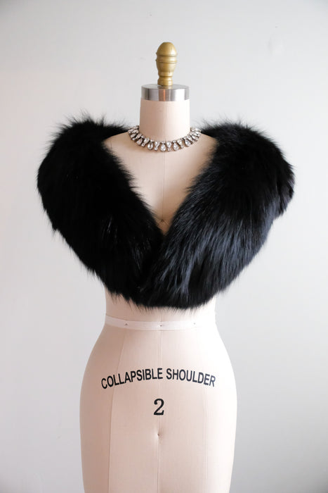Vintage 1950's Black Fox Fur Collar by Spritzer Bros. / OS