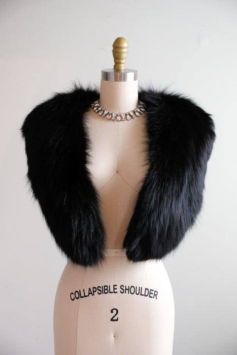 Vintage 1950's Black Fox Fur Collar by Spritzer Bros. / OS