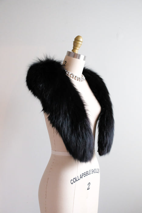 Vintage 1950's Black Fox Fur Collar by Spritzer Bros. / OS