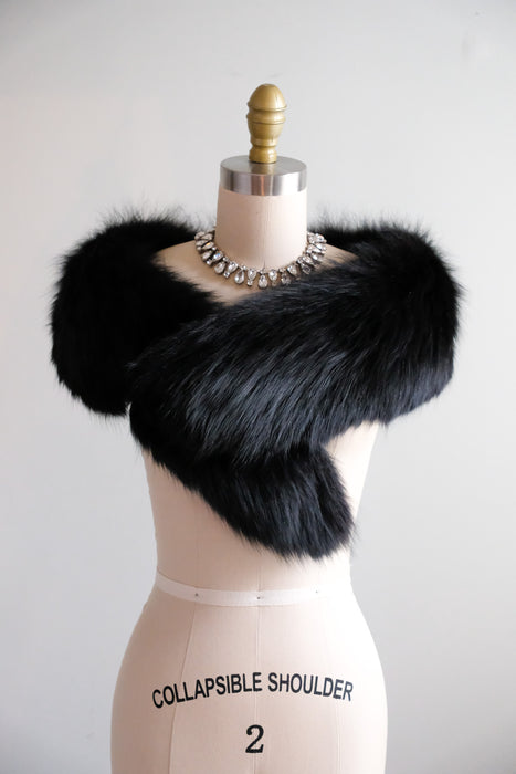 Vintage 1950's Black Fox Fur Collar by Spritzer Bros. / OS