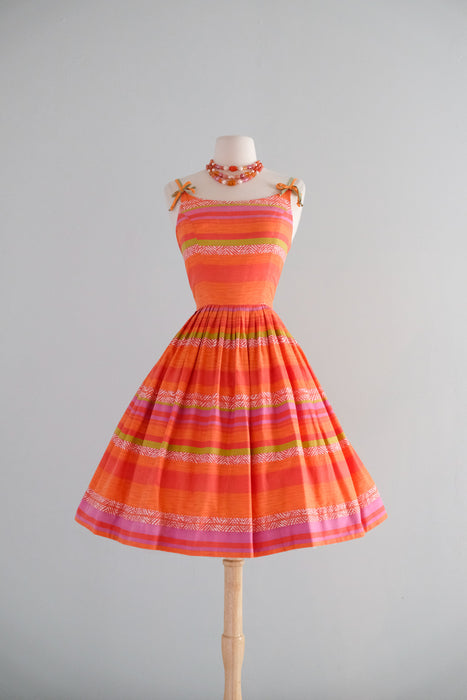 Fabulous 1960's Sorbet Striped Cotton Sun Dress / S