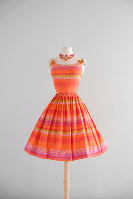 Fabulous 1960's Sorbet Striped Cotton Sun Dress / S