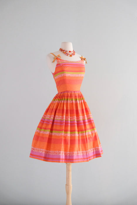 Fabulous 1960's Sorbet Striped Cotton Sun Dress / S