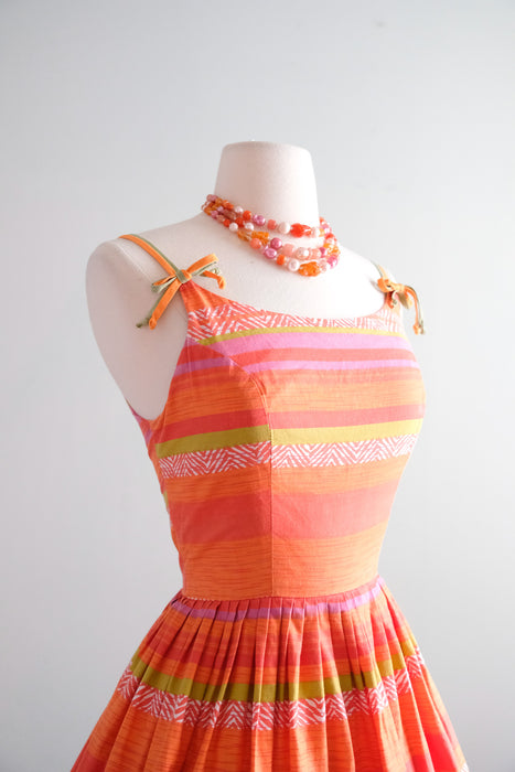 Fabulous 1960's Sorbet Striped Cotton Sun Dress / S