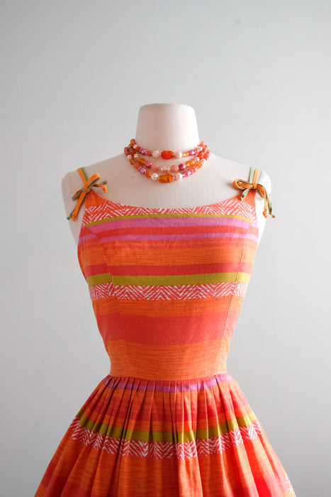 Fabulous 1960's Sorbet Striped Cotton Sun Dress / S