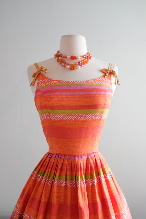 Fabulous 1960's Sorbet Striped Cotton Sun Dress / S