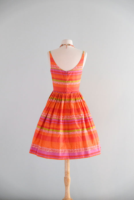 Fabulous 1960's Sorbet Striped Cotton Sun Dress / S