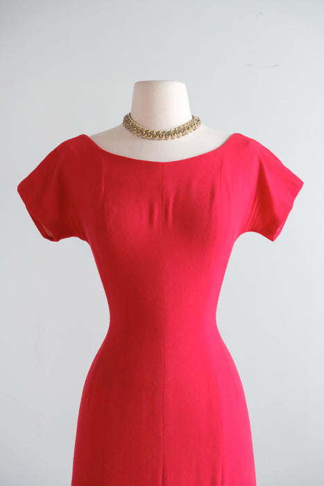 Vintage 1950's Christmas Party in the Back Red Wool Holiday Dress / S