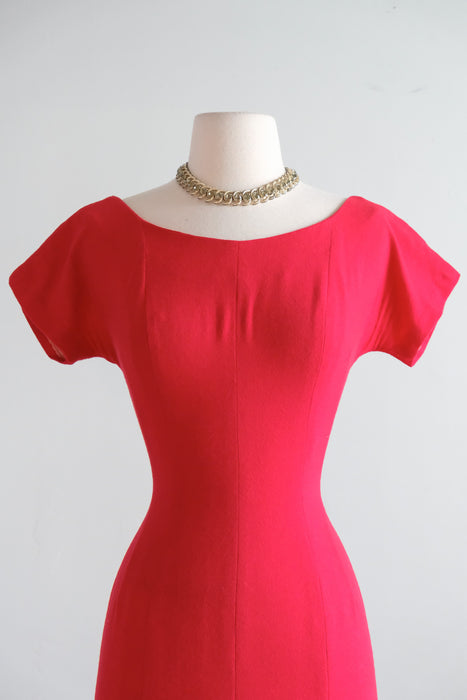 Vintage 1950's Christmas Party in the Back Red Wool Holiday Dress / S