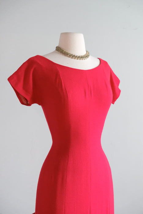 Vintage 1950's Christmas Party in the Back Red Wool Holiday Dress / S