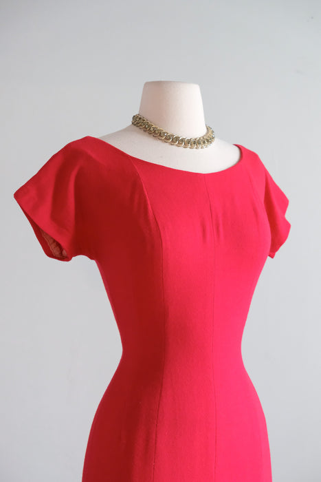 Vintage 1950's Christmas Party in the Back Red Wool Holiday Dress / S
