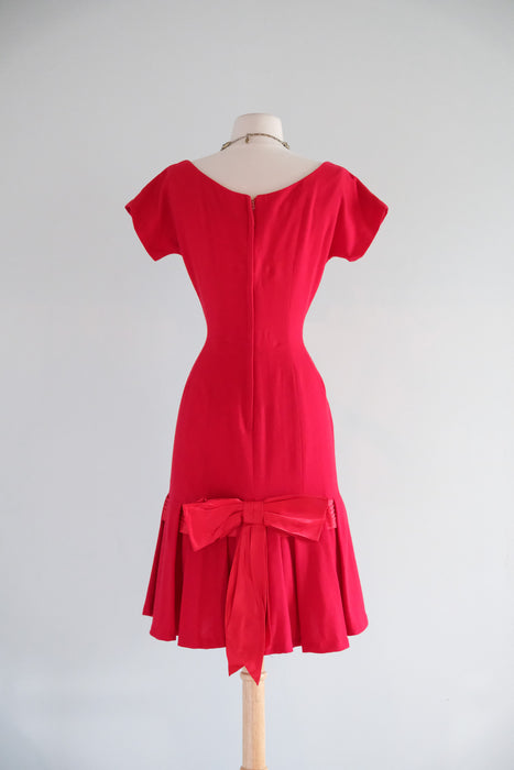 Vintage 1950's Christmas Party in the Back Red Wool Holiday Dress / S