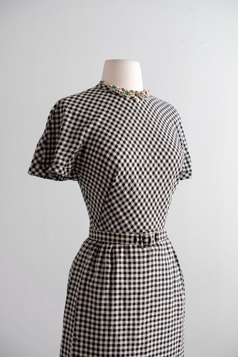 Vintage 1950's Pauline Trigere Gingham Wiggle Dress / XS