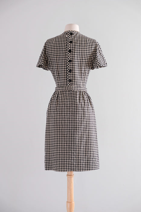 Vintage 1950's Pauline Trigere Gingham Wiggle Dress / XS