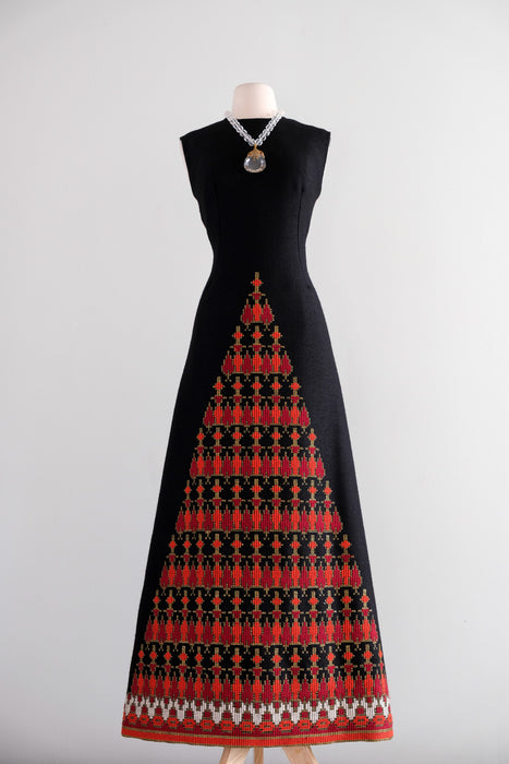 Fabulous 1970's Dramatic Red & Gold Hand-woven Textile Gown / M