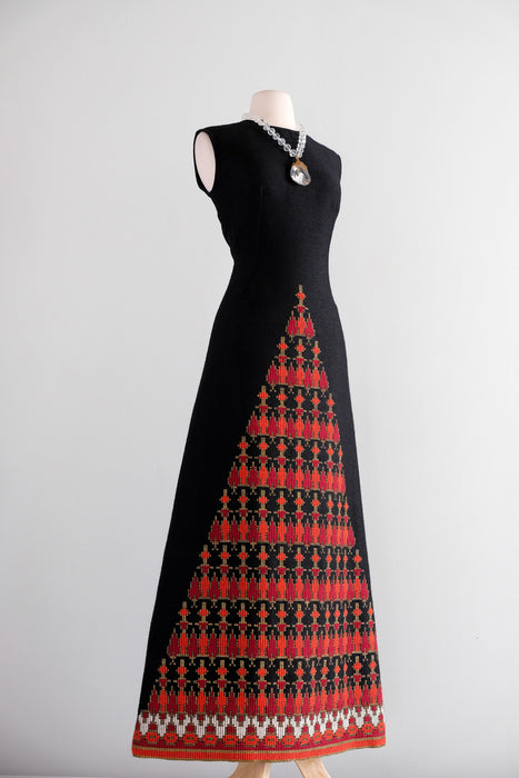 Fabulous 1970's Dramatic Red & Gold Hand-woven Textile Gown / M