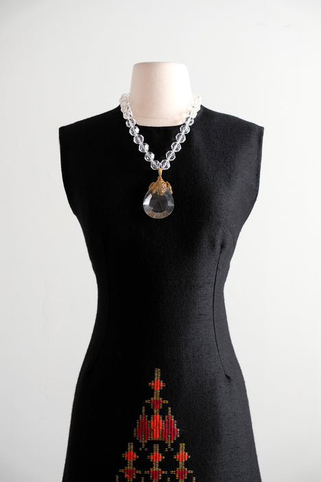 Fabulous 1970's Dramatic Red & Gold Hand-woven Textile Gown / M