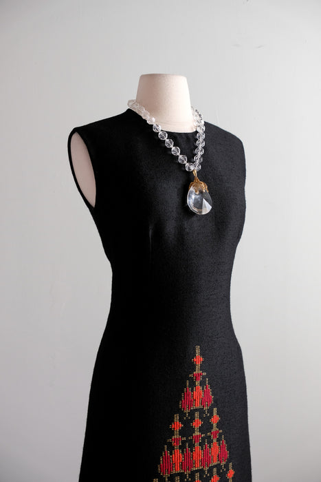 Fabulous 1970's Dramatic Red & Gold Hand-woven Textile Gown / M