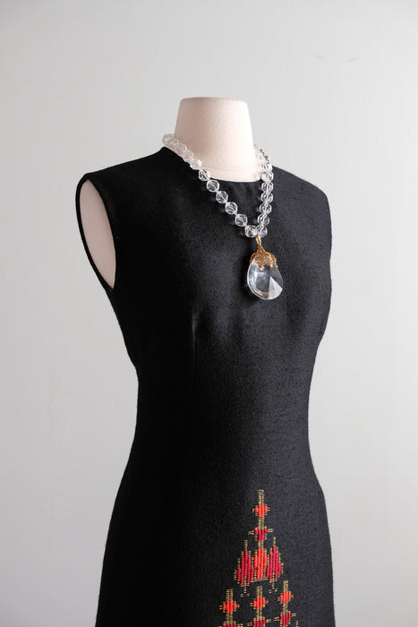 Fabulous 1970's Dramatic Red & Gold Hand-woven Textile Gown / M