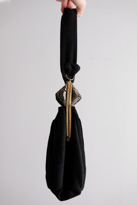 Gorgeous 1930's Art Deco Black Wool Handbag by K&G Charlet