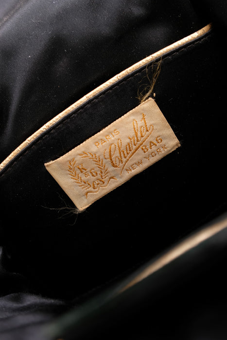 Gorgeous 1930's Art Deco Black Wool Handbag by K&G Charlet