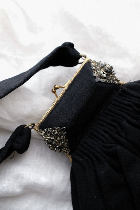 Gorgeous 1930's Art Deco Black Wool Handbag by K&G Charlet