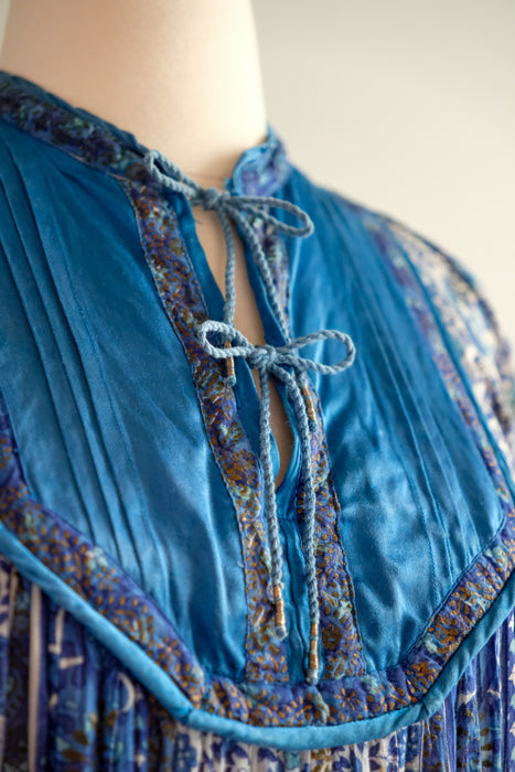 Vintage 1970's Blue & Bronze Tissue Cotton Indian Block Print Dress / Xtabay Vintage Vintage 1970's Blue & Bronze Tissue Cotton Indian Block Print Dress / Xtabay Vintage