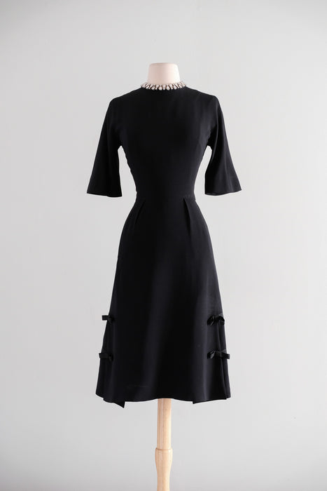 Vintage 1960's Little Black Dress with Bows by Teal Traina / S