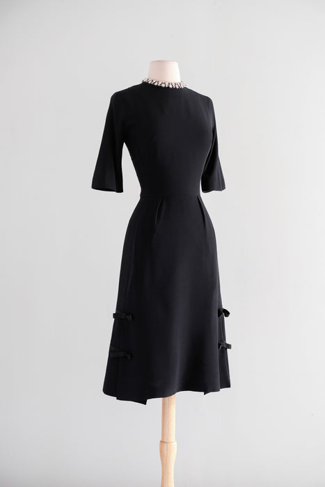 Vintage 1960's Little Black Dress with Bows by Teal Traina / S