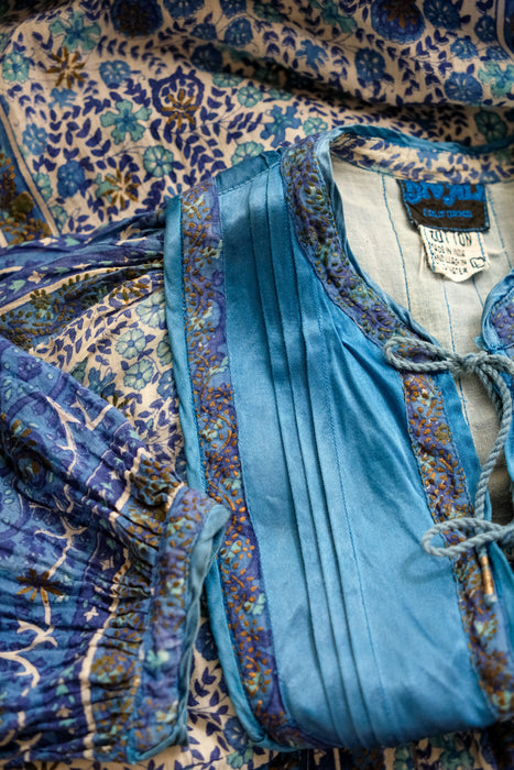 Vintage 1970's Blue & Bronze Tissue Cotton Indian Block Print Dress / Xtabay Vintage Vintage 1970's Blue & Bronze Tissue Cotton Indian Block Print Dress / Xtabay Vintage